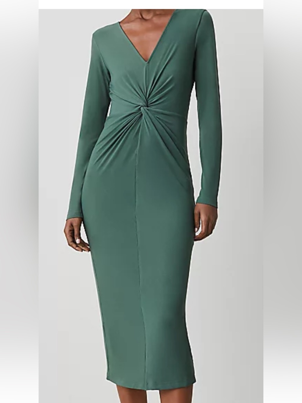 Ann Taylor Olive Green Twist-Front Long Sleeve Dress